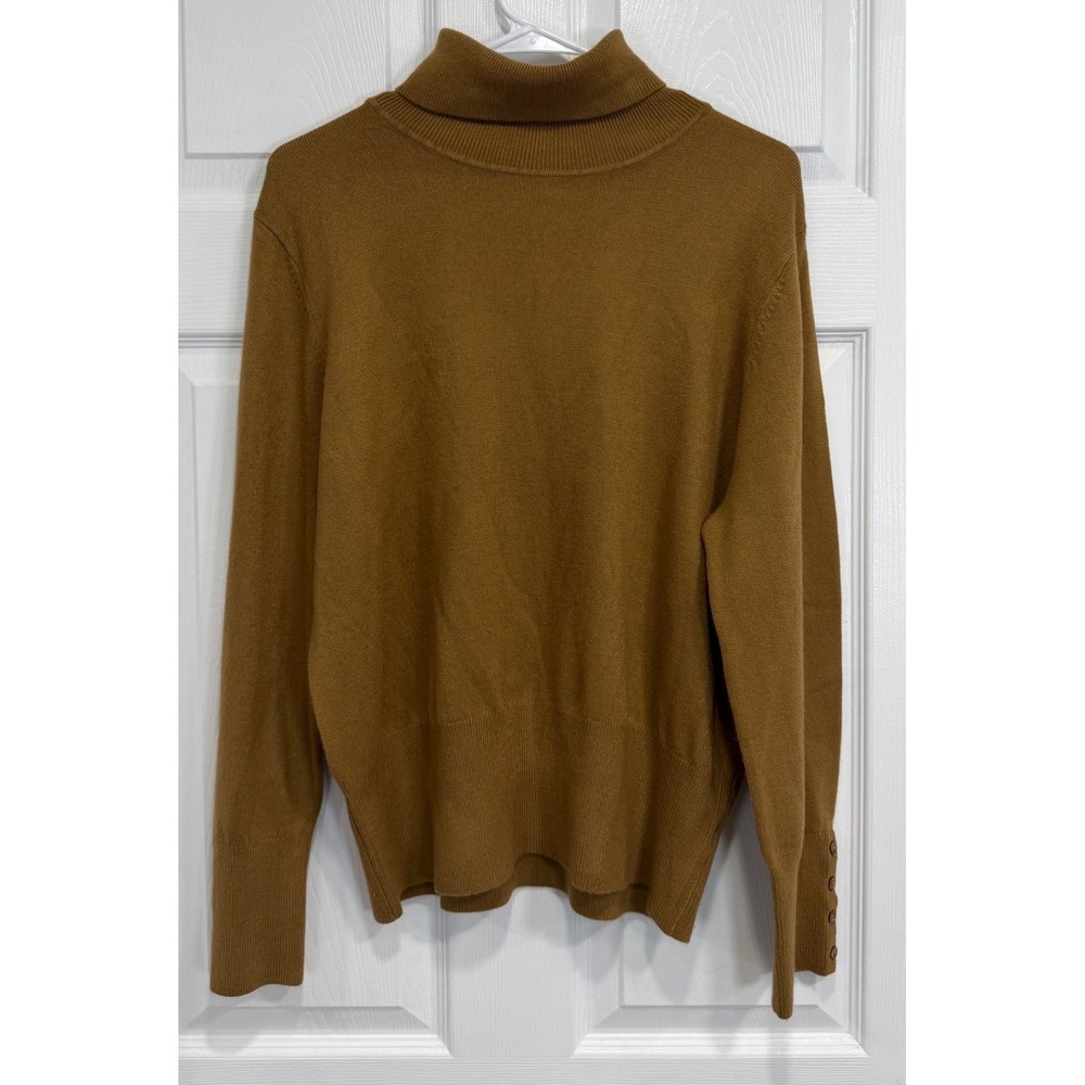 JM Collection Womens XL Camel Brown Turtleneck Sweater Button Cuff Knit Pullover